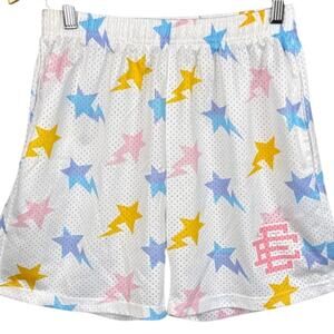 Eric Emanuel x BAPE EE Basic Shorts White Mesh Stars Lightning Bolts Size L